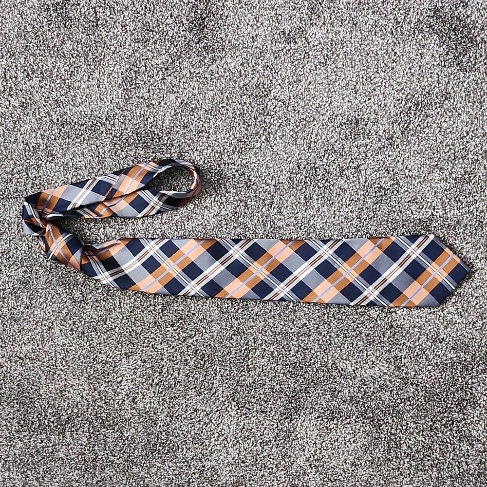Nautica Silk Tie. Blue and Orange Checkered